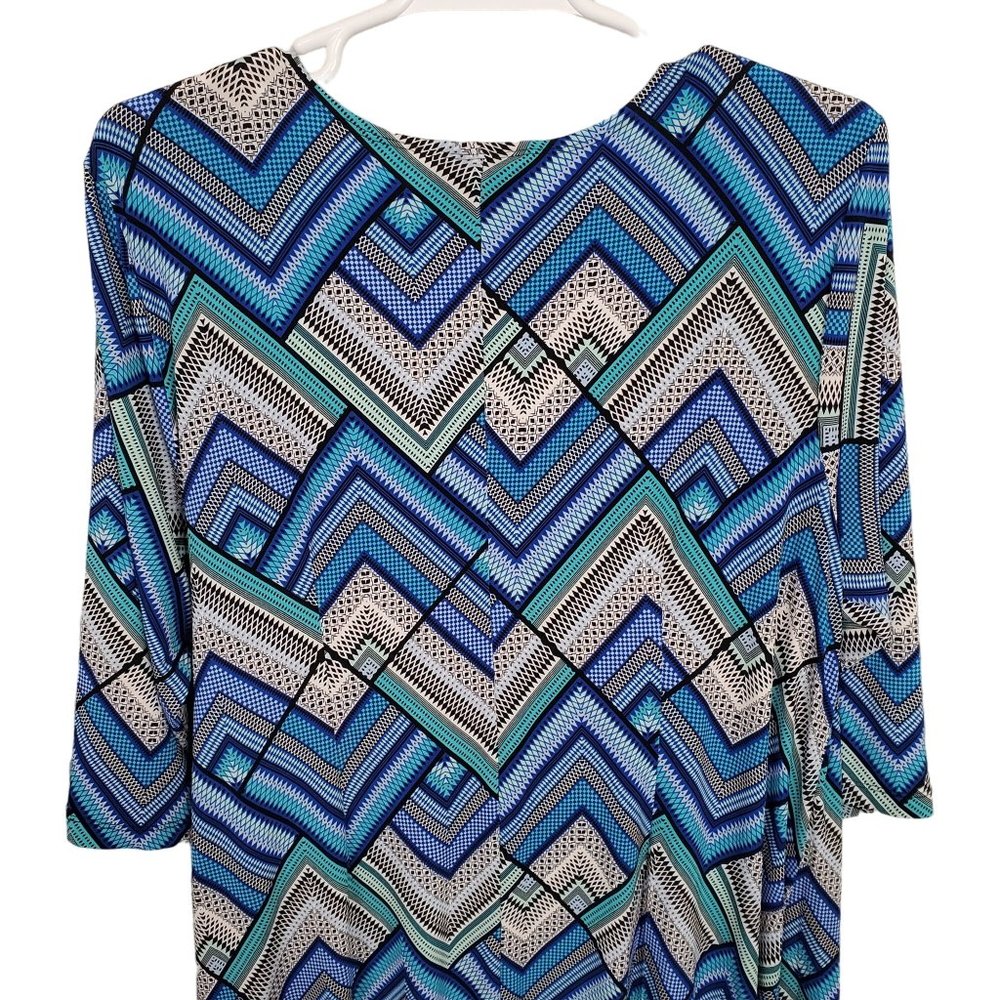 Roaman's Plus Size 24W Dress Geometric Tile Stretch Faux Wrap Pullover Midi Blue - Picture 5 of 12